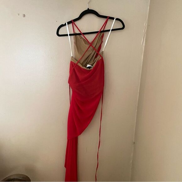 Michael Costello x Revolve Follie Dress red mesh maxi mini gown slip Sz XS NWT - Picture 14 of 16
